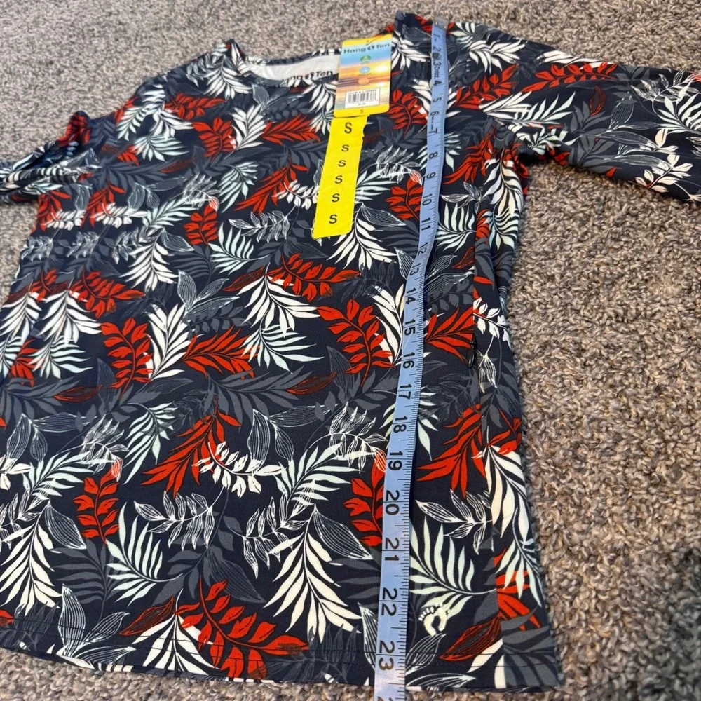 NWT‎ Hang Ten Women's Long Sleeve Rash Guard Shirt UPF 50+ w/ Zip Pocket Small